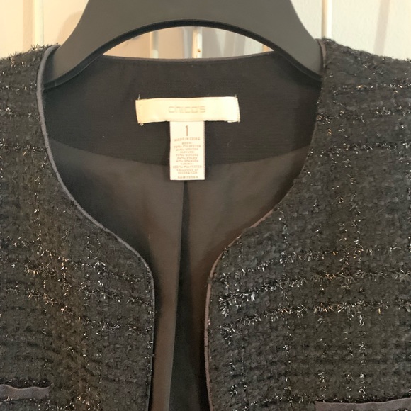 Chico’s tweed blazer size 1 medium black lined - Picture 3 of 5